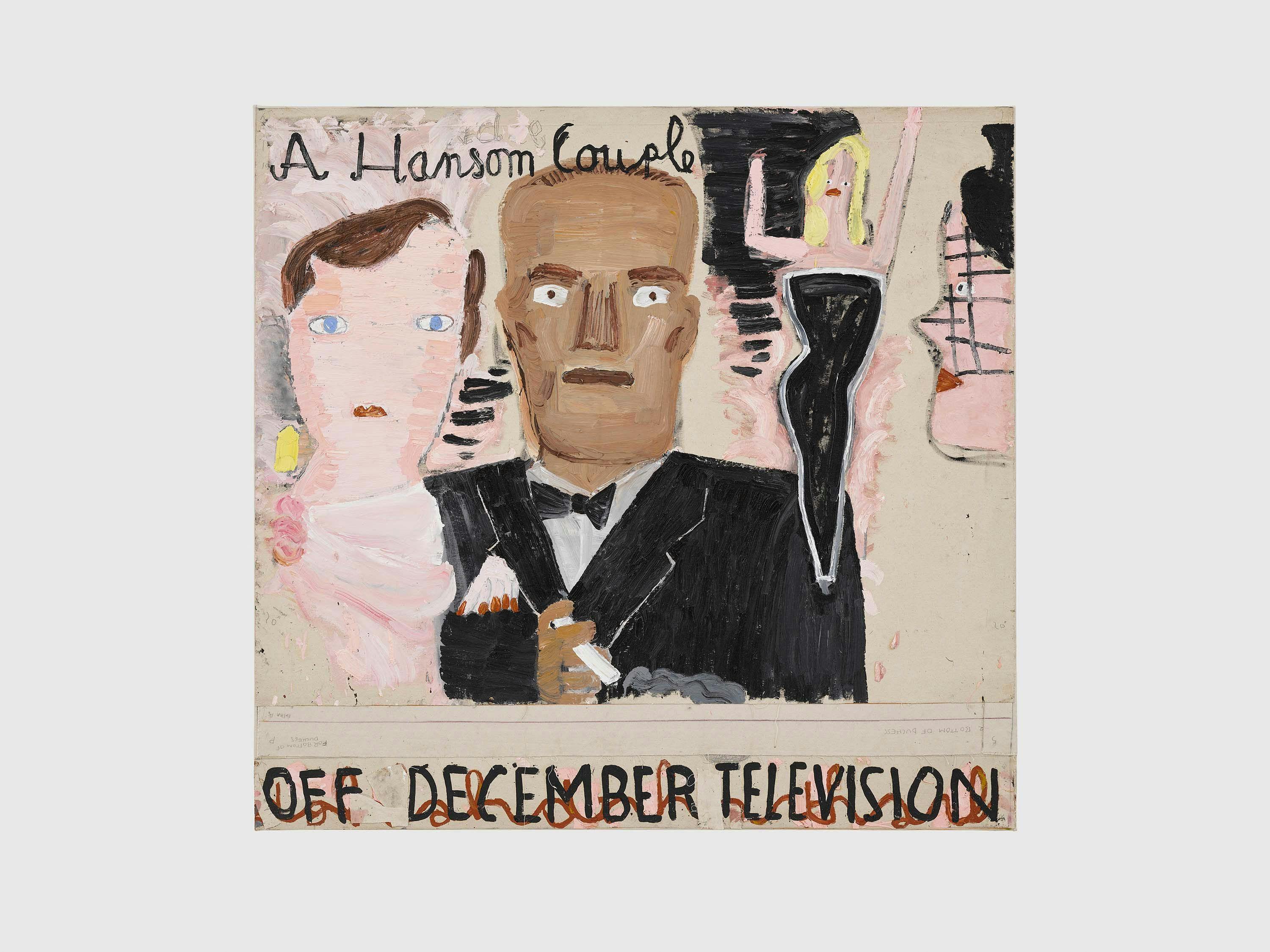 A painting by Rose Wylie, titled A Handsome Couple, dated 2022.